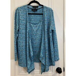 2-Piece Set Jones NY Cardigan 1xl Sleeveless Scoop Neck Top 2xTeal Space-Dye EUC